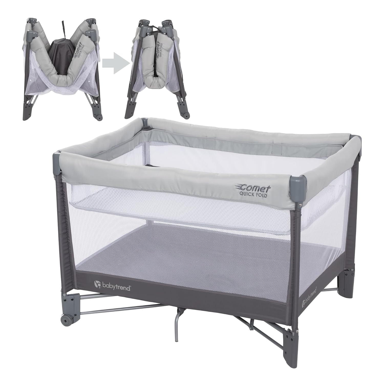 Baby Trend Comet Quick-Fold Playard with Hanging Bassinet, Desert Grey