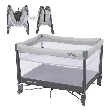 Baby Trend Comet One Hand Quick-Fold Playard with Hanging Bassinet, Desert Grey