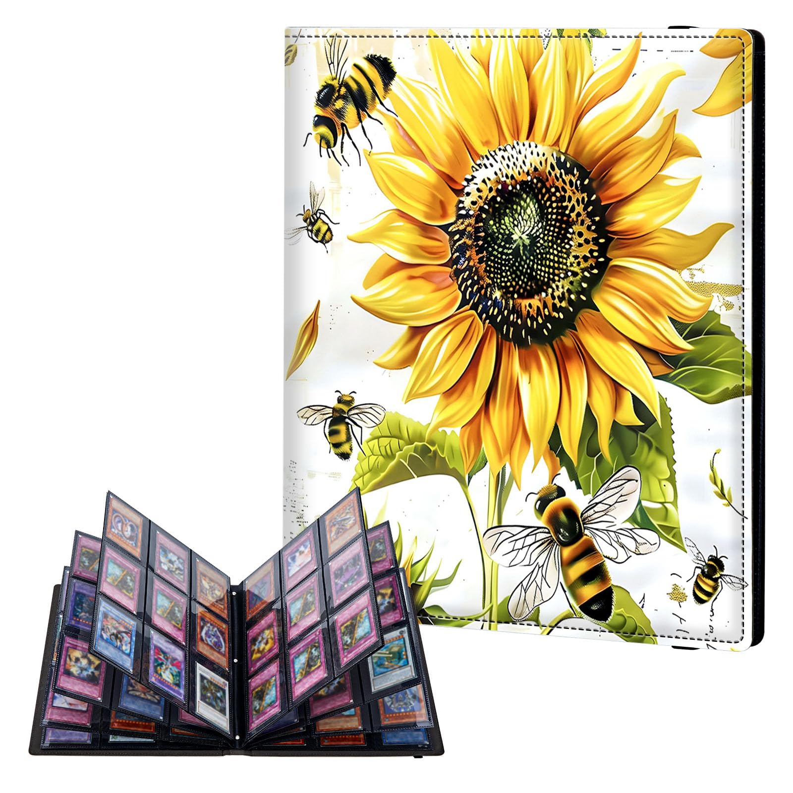 ETLKJVBL 9 Pocket Trading Card Binder, Card Collection Binder for TCG, MTG, Sports Cards, Baseball, Bee Sunflowers Trading Card Book Holder for Collectors, Top Loader Binder — image 1