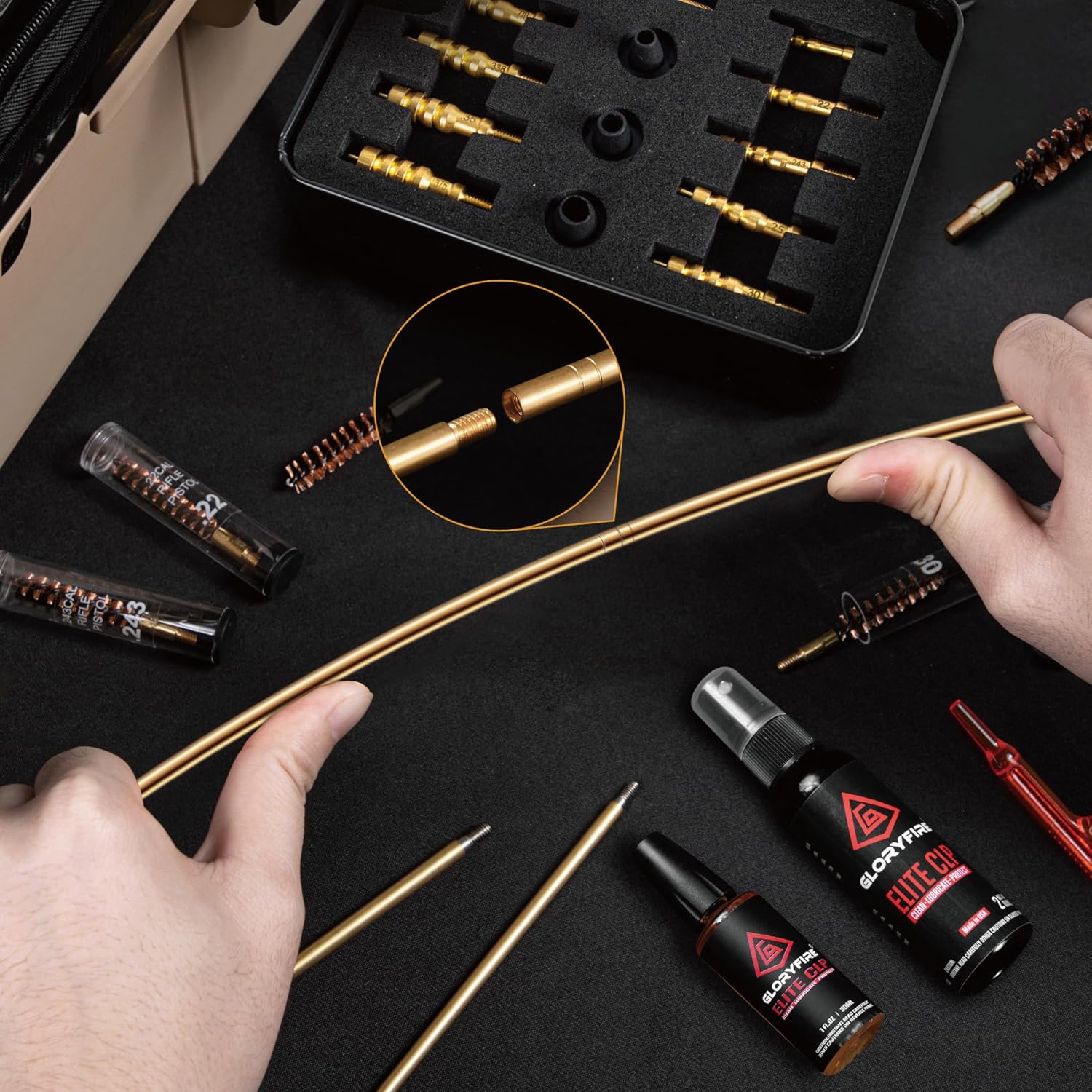 GLORYFIRE Deluxe Universal Gun Cleaning Kit - Highly Effective Cleaning Solutions for Hunting and Shooting - Portable/Compact - Brown - Image 8
