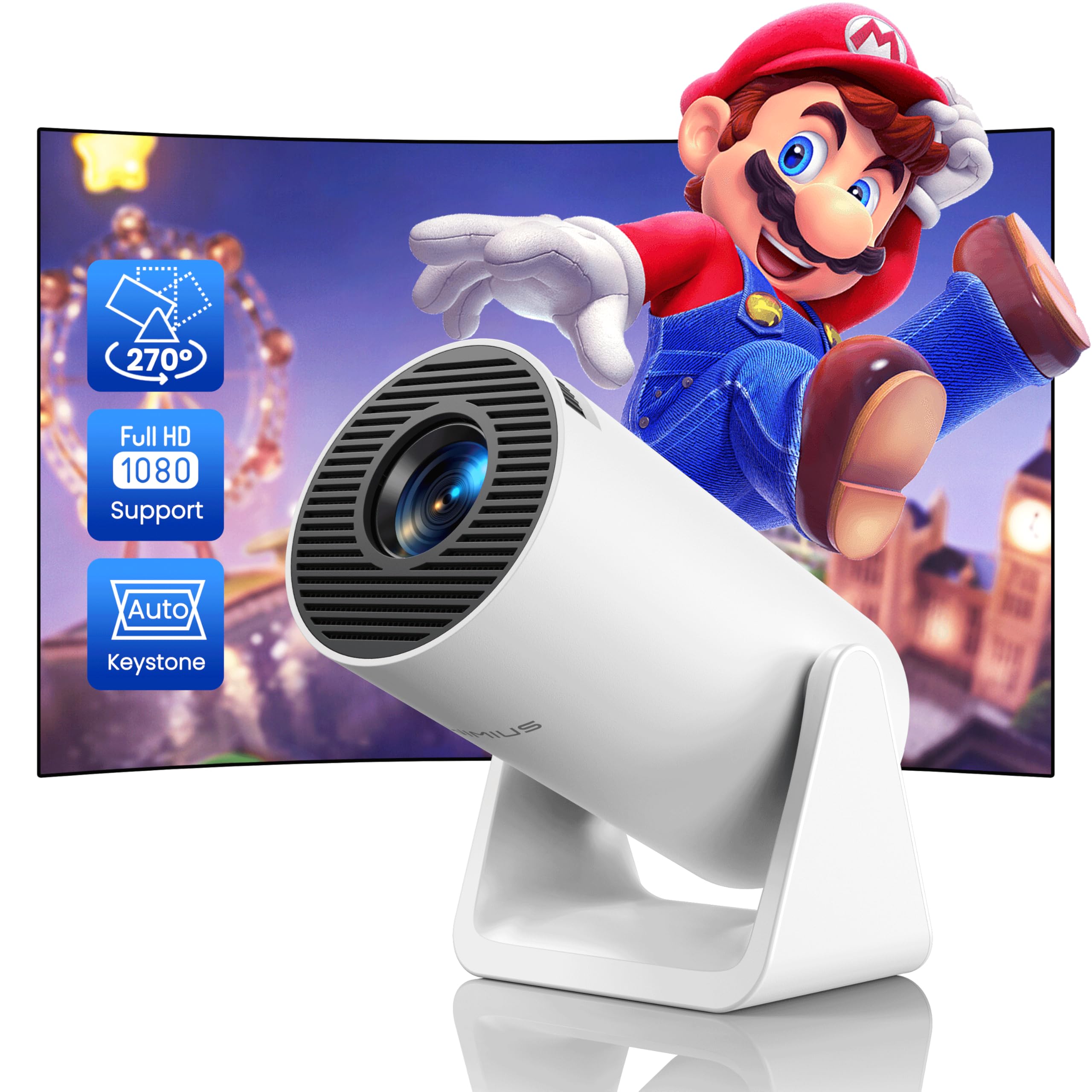 Mini Proiettore 4K Con WiFi E Bluetooth, Supporto Girevole 270°, Autofocus E Keystone, Android 13, Altoparlante 5W, Portatile Per Film Esterni - 2
