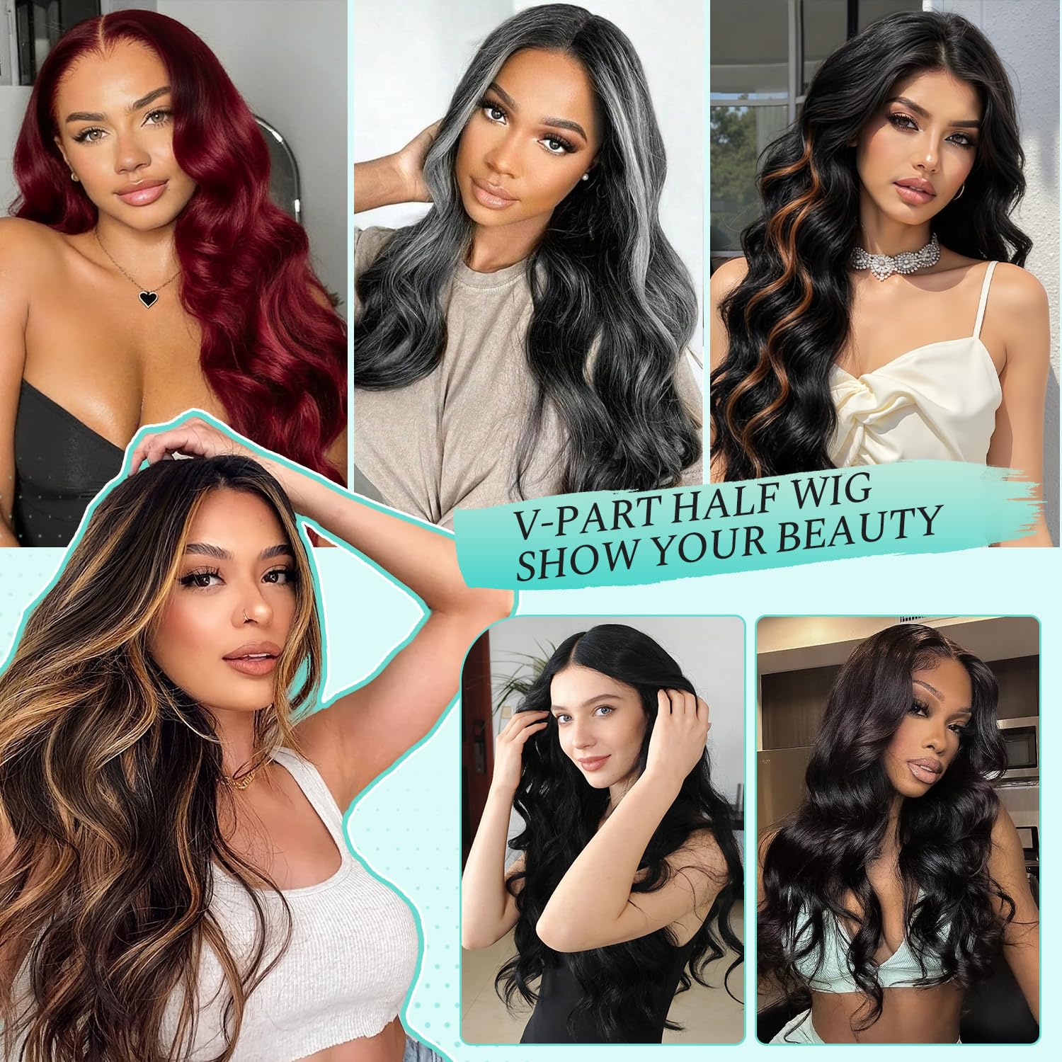 V Part Wig Body Wave Synthetic Half Wigs for Black Women 26 Inch Upgrade U Part Wear and Go Glueless Wig Full Head Clip in Hair Heat-Resistant Wigs for Daily Party Use (Natural Black)