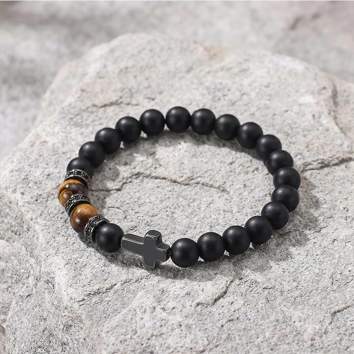 Pulsera Cruz para Hombre con Ojo de Tigre Negro miniatura 5