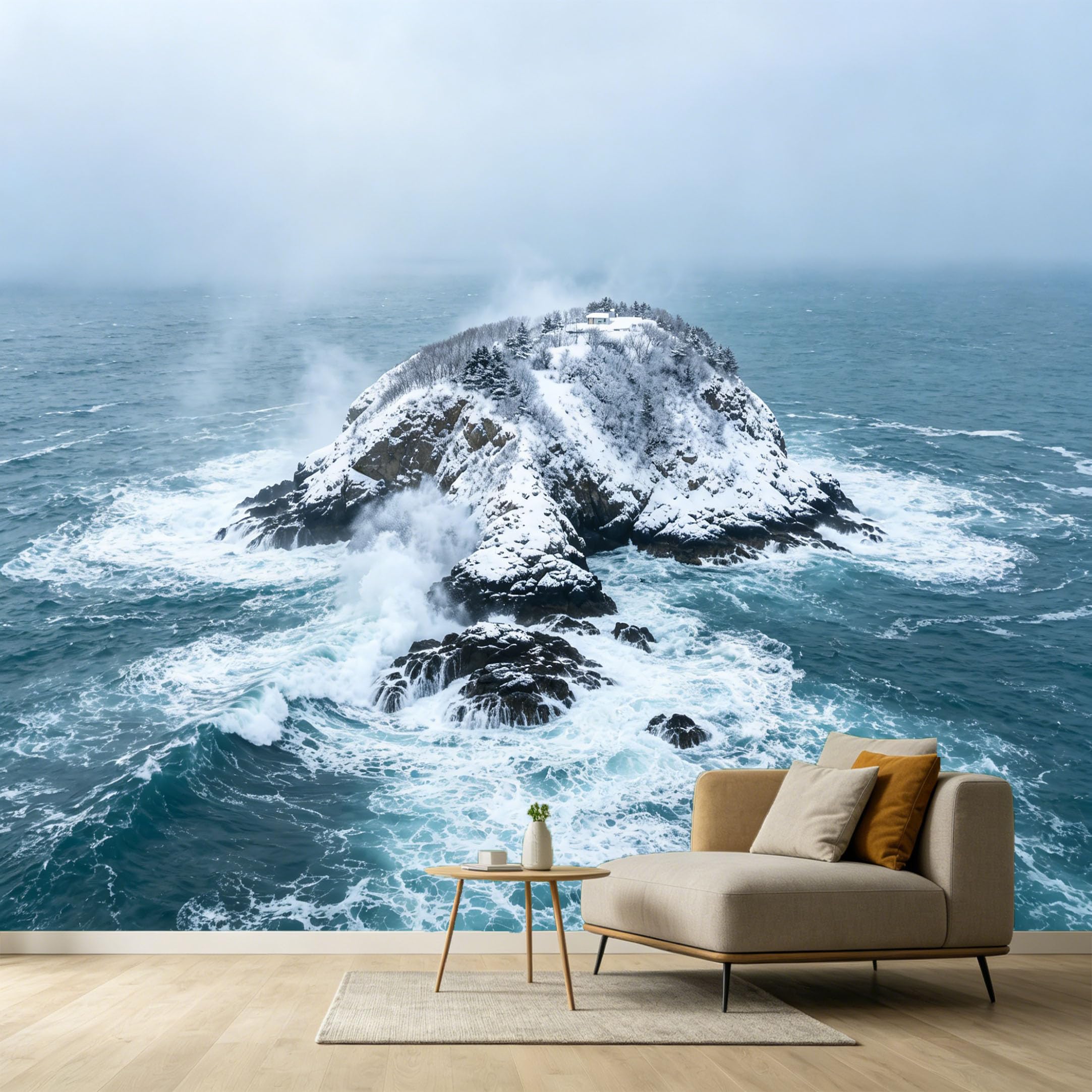 Custom Size Wall Murals Winter Ocean Island Landscape Coastal 3D Trompe L'Oeil SelfAdhesive Wall Fabric Removable Large Wallpaper for Photo Living Room