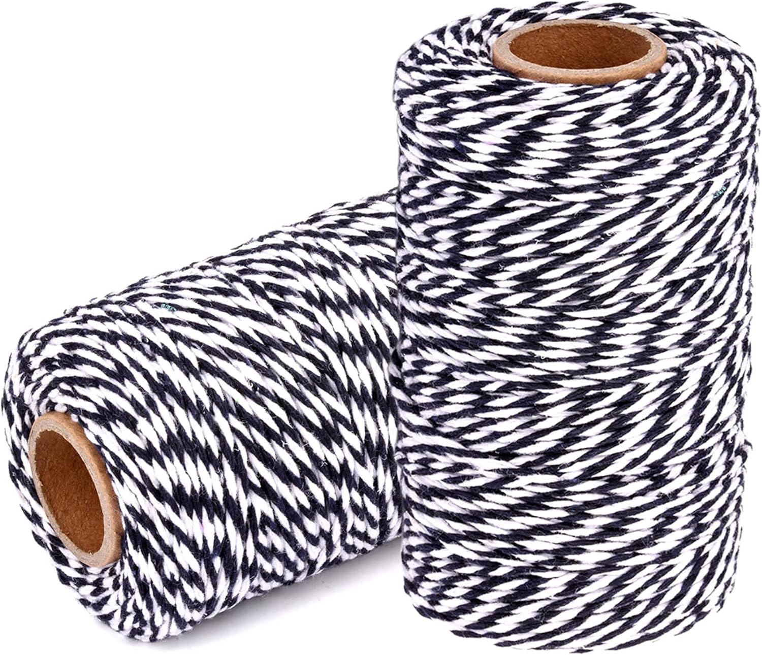 Cotton Twine String Bakers Rope: 2 Roll Twines for Crafts Gift Wrapping - 656 Feet Black White Twine for Kitchen Cooking