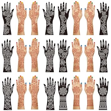 Henna Tattoo Stencil Kit, 12 Sheets Temporary Tattoo Templates for Hand, Forearm