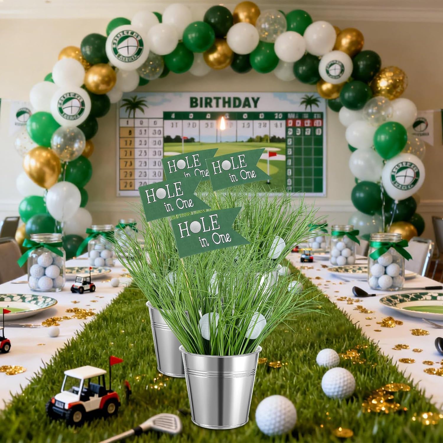 9 Sets 171 PCS Golf Table Centerpiece Decorations Golf Party Supplies Including 9 Iron Buckets 135 Artificial Grass 18 Mini Golf Balls + 9 Flags for Golfers Sport Themed Birthday Party Decor