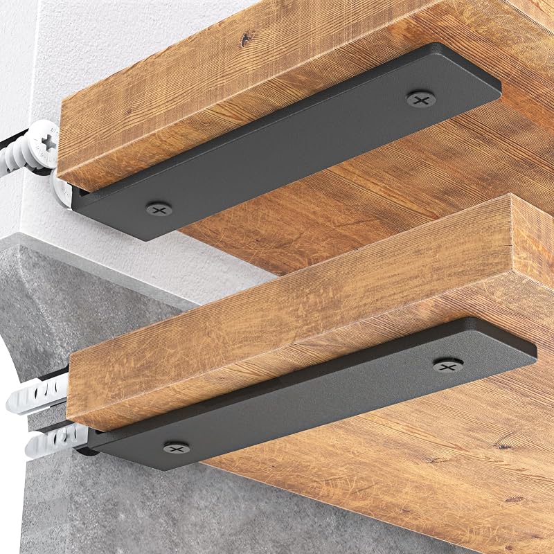 Goovilla Soportes flotantes para estantes de 8 pulgadas para montantes de madera de 2 × 4 pulgadas, paquete de 4, negro | Soportes en L resistentes para estantes o estanterías, herrajes para estantes de metal revestido con capacidad de carga de 160 lb y fácil instalación