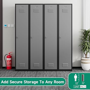 Metal Lockers for Employees,71 Metal Storage Cabinet with Lock,1 Door Steel Storage Locker Cabinet for Home,Gym,School,Office,Garage-Assembly Required(Black Gray)