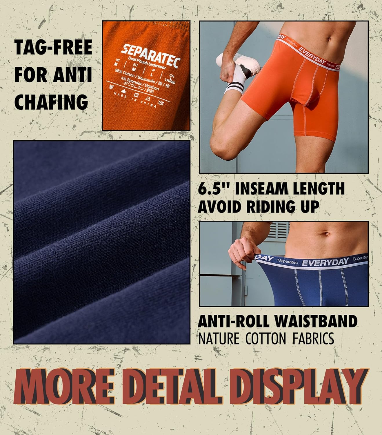 Separatec Cotton Dual Pouch Men's Underwear Comfortable Soft Breathable Everyday Boxer Briefs for men 7 Pack - Image 6