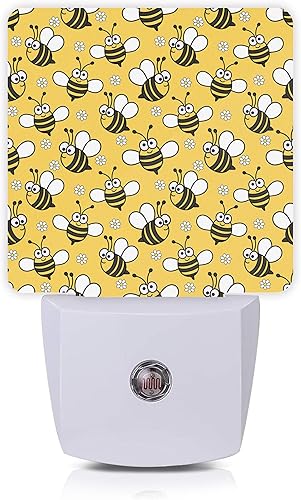 Luz Nocturna de Abeja, Lindas Luces Nocturnas de Abejas de Dibujos Animados Enchufables con Sensor de Anochecer a Amanecer para Dormitorio, Baño y