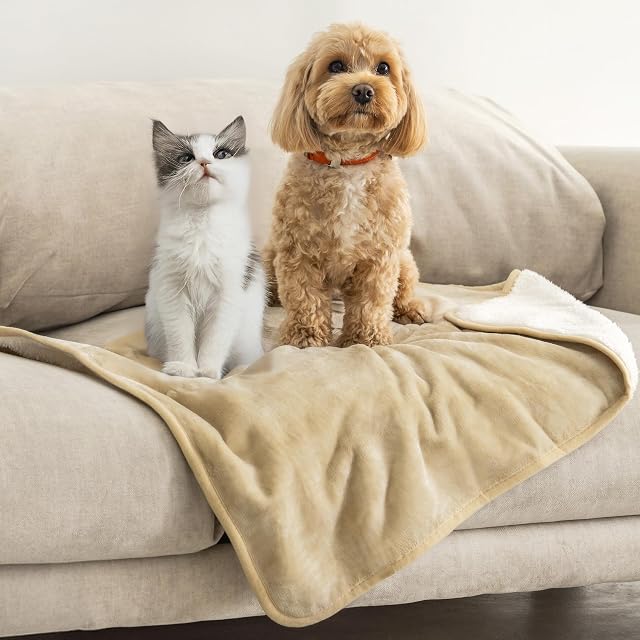 Dreamzie - Manta Impermeable Perro y Gato Suave - 63x88 cm - Beige