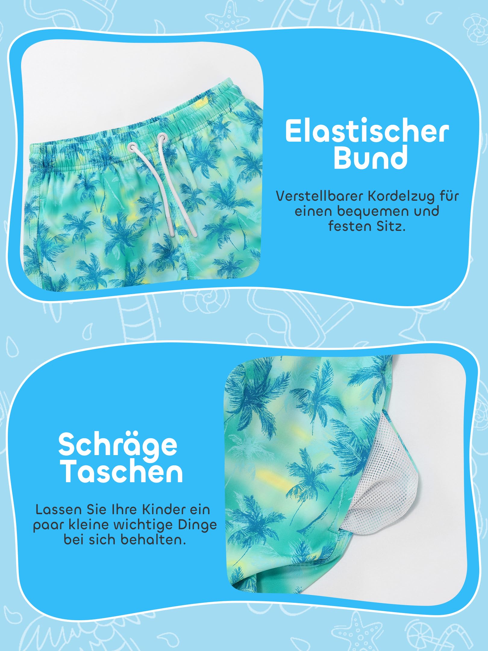 Jungen Badeshorts Schnelltrocknende Badehose 2 in 1 Boardshorts mit Kompression Innenhose