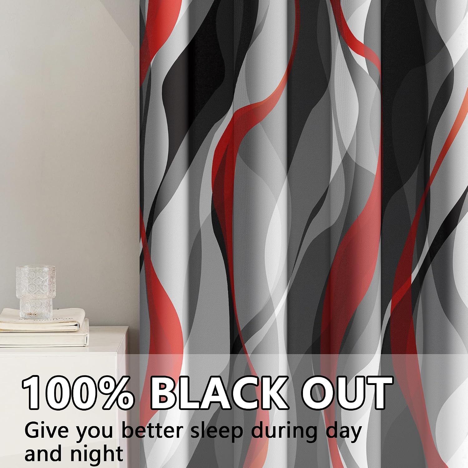 Red Blackout Curtains for Bedroom Red and Grey Black Out Curtains for Living Room Modern Abstract Stripe Room Darkening Window Drapes, (52 x 84 - Inch,Red Stripe)