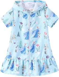 Disney Girls Swim Cover Up Terry Cloth Swimsuit Coverup Zip-Up Wrap Hooded