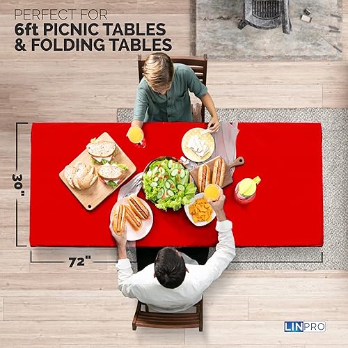 Miniatura 3 de LINPRO Paquete de 2 manteles de plástico, manteles desechables de 6 pies para fiestas y mesas plegables, impermeables, para exteriores, campamento,