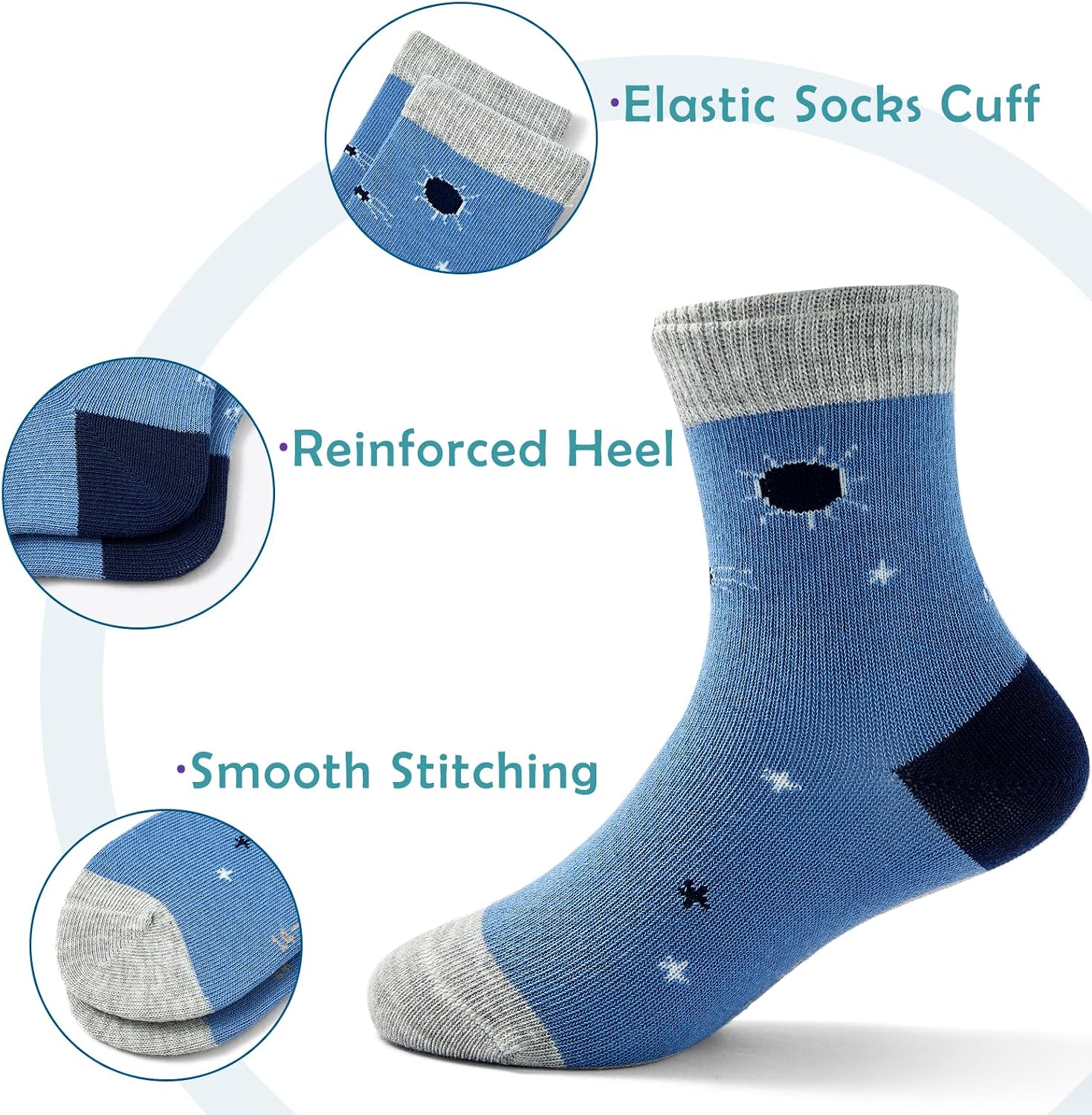 Boys Seamless Toe Socks Kids Cotton Crew Socks Colorful Quarter Socks