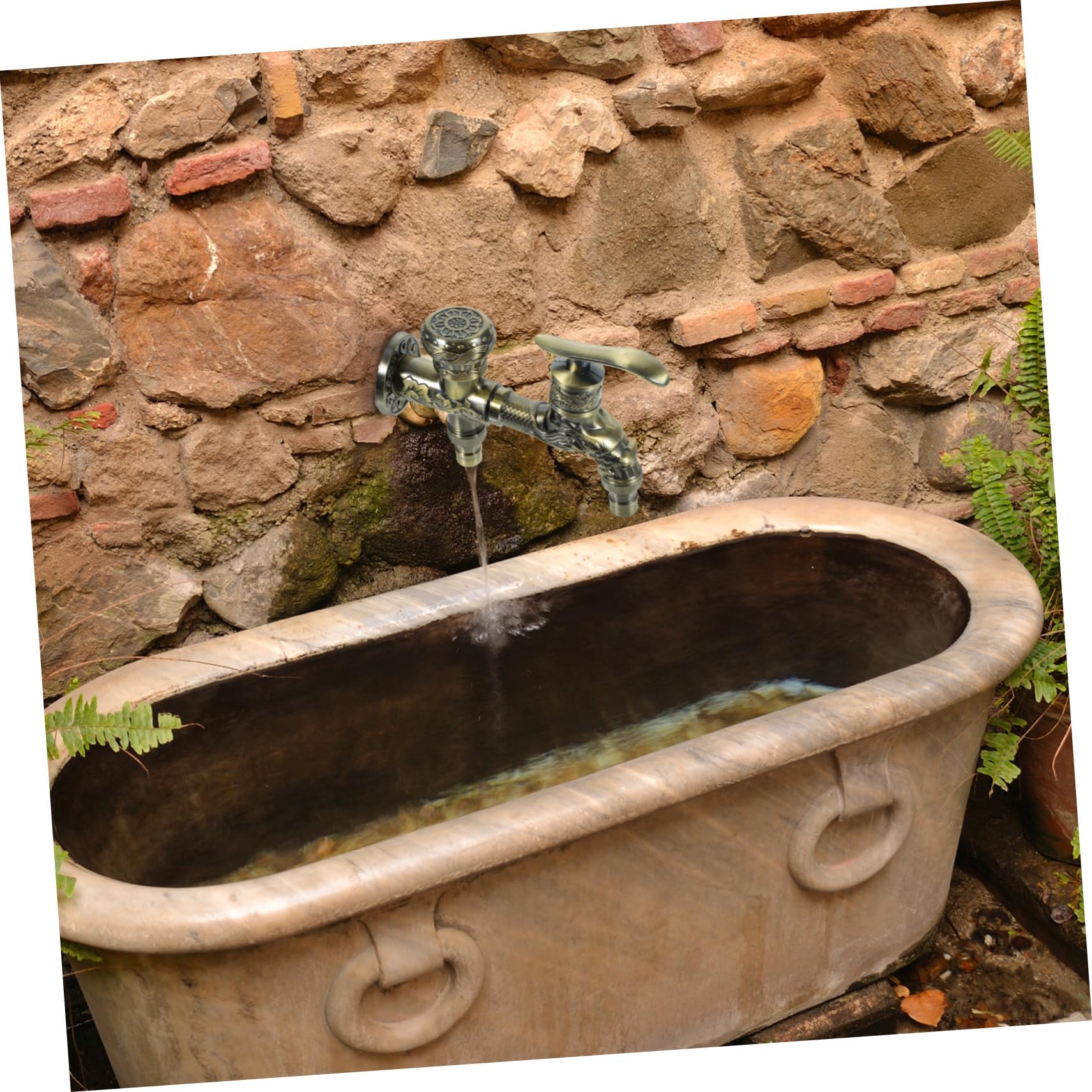 Rubinetto Doppio Giardino in Lega di Zinco 2 Uscite Design Antico e Vintage per Pulizia, Apertura e Chiusura Facile per Lavaggio e Lavabo