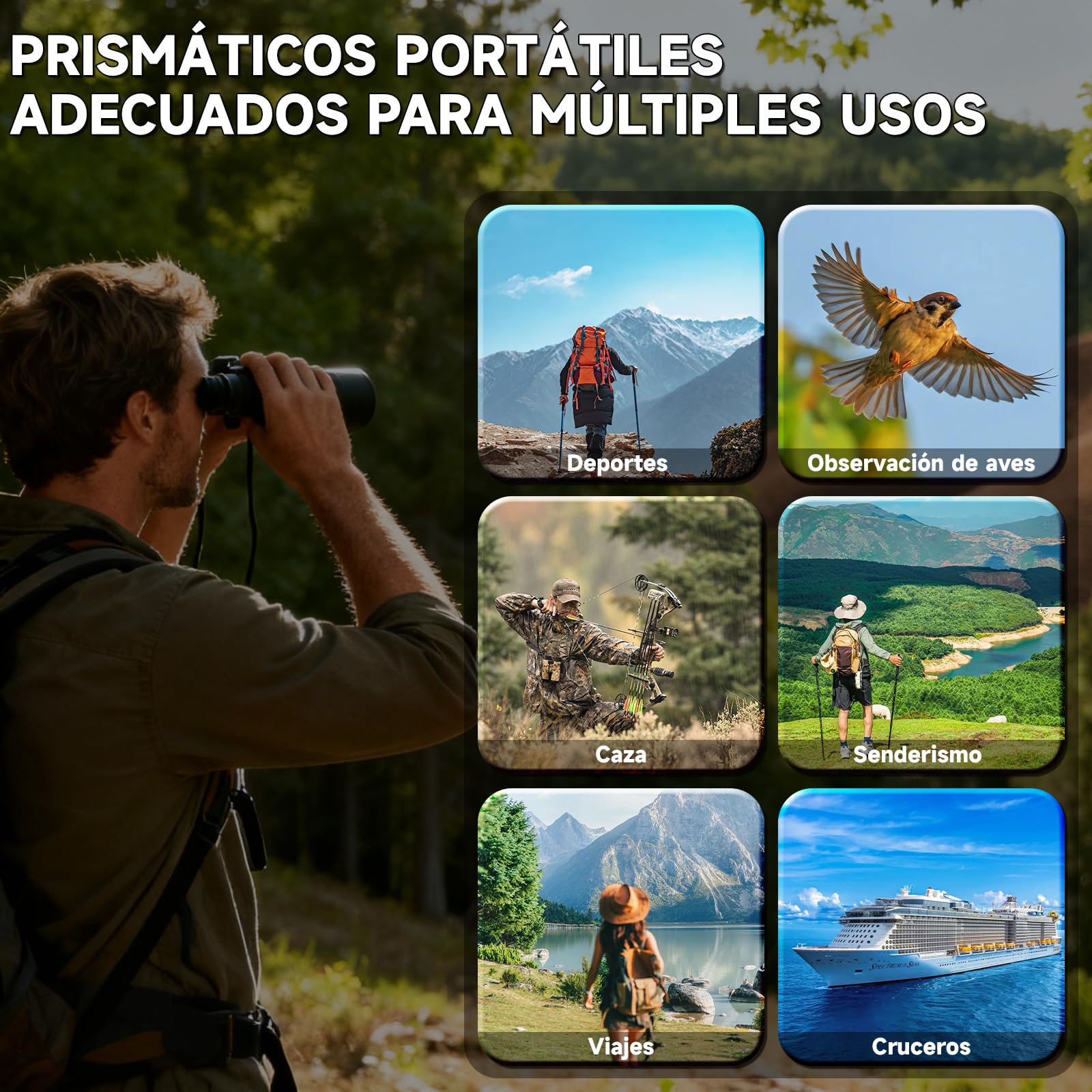 Prismáticos10x50 Prismas FMC BAK4 para Observación de Aves | Prismaticos Profesionales Largo Alcance para Adultos,Compacto Binóculos para Caza,Viajes y Actividades al Aire Libre