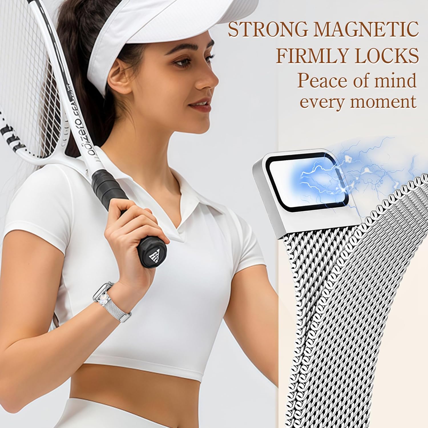 Magnetic Clover Band Fits Apple Watch Bands for Women 42mm 41mm 40mm 38m, Milanese Stainless Steel iWatch bands, Dressy Mesh Band for Apple Watch Band Series 10 9 8 7 6 5 4 3 2 SE-Sliver - Image 5