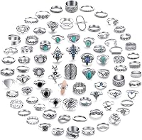 17MILE 82PCS Vintage Silver Knuckle Rings Set for Women - Bohemian Stackable Midi Joint Rings with Crystals & Stones