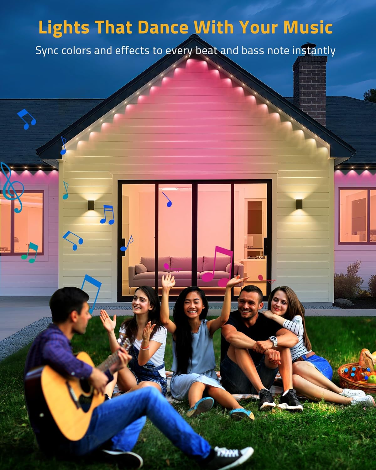 Permanent Outdoor Lights, 111FT Smart Black Christmas Lights with App Control, IP65 Waterproof Eternity Eaves Lighting with 72 RGB LED Lights for Outside Roofline Decor, Party, Holiday Xmas
