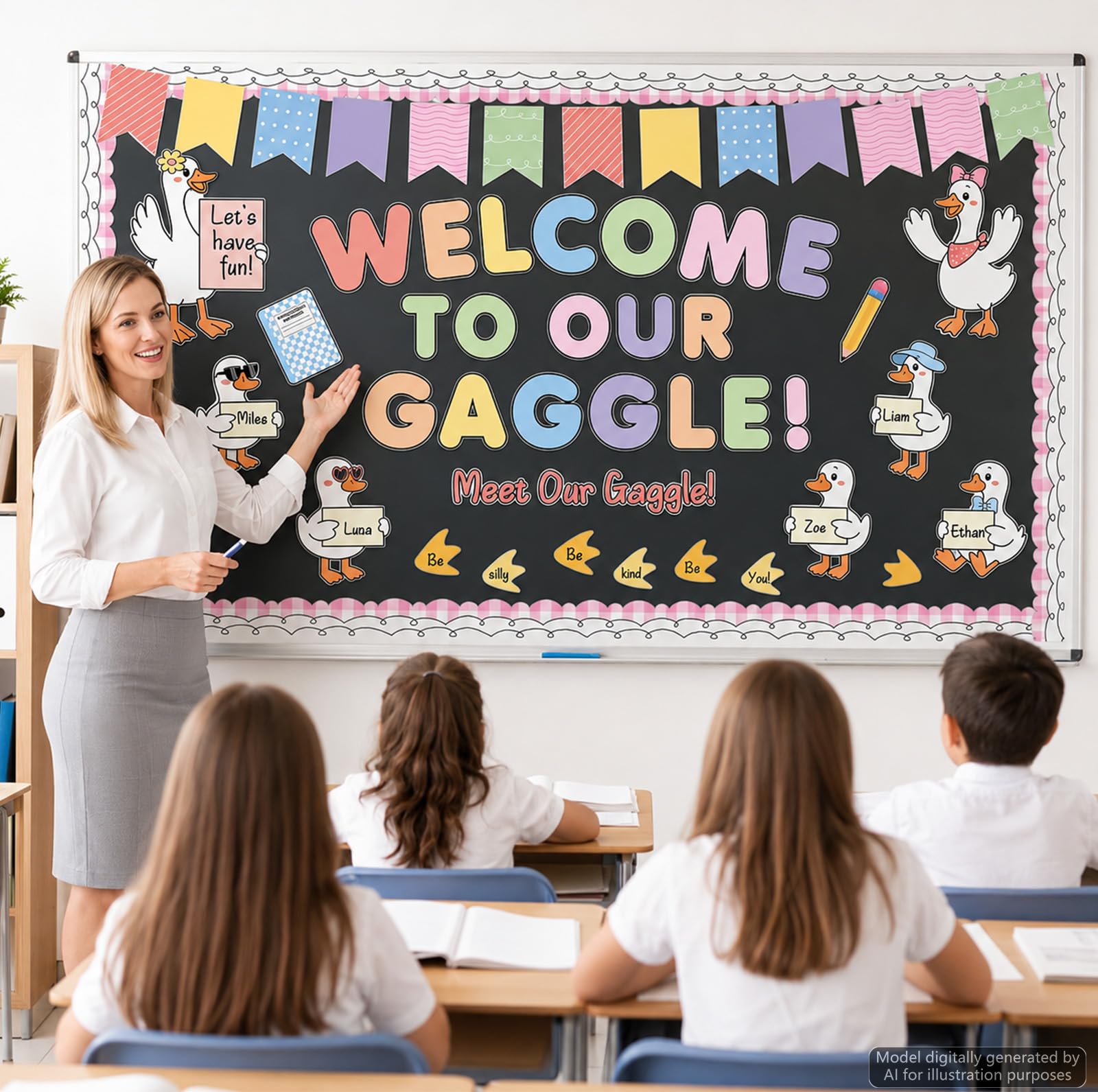 Dekoracje tablicy ogłoszeniowej Silly Goose Welcome Back to School Cute Goose Notatnik Papierowe Wycięcia Witamy w naszym Gaggle Classroom Materiały dekoracyjne do domu Szkoły Klasy Tablica Tablica