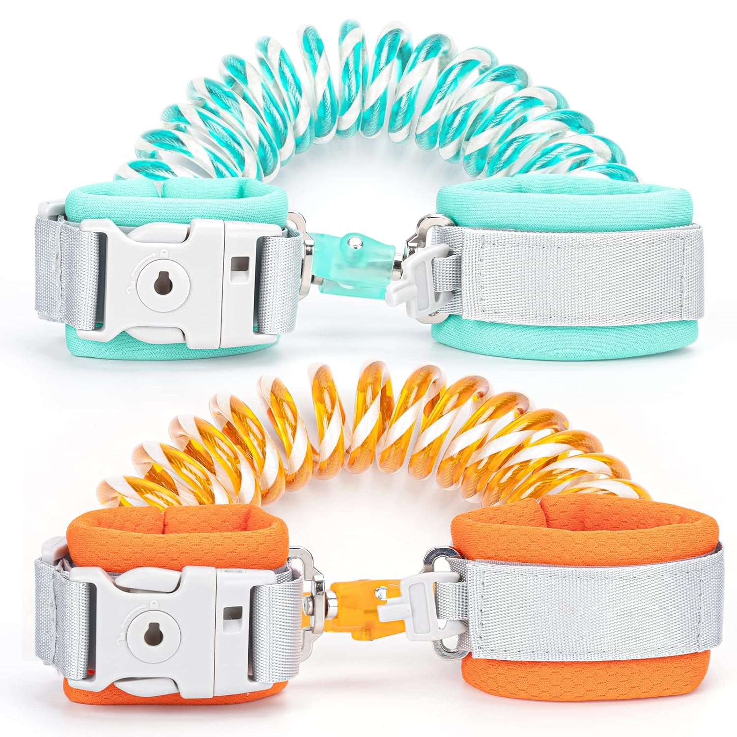 Kids Leash 2 Pack, Toddler Wrist Leashes with Key Lock, Anti Lost Wrist Links Baby Walking Harness for Travel Outdoor Activities(Green+Orange)