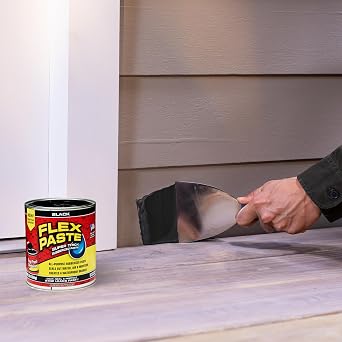 Flex Paste, Waterproof Paintable Putty, Spackle Sealant, Fill Gaps Cracks Holes - Block Out Water and Air - UV Resistant - Walls, Drywall, EPDM, Concrete, Roof, RV Repairs, Black, Quart
