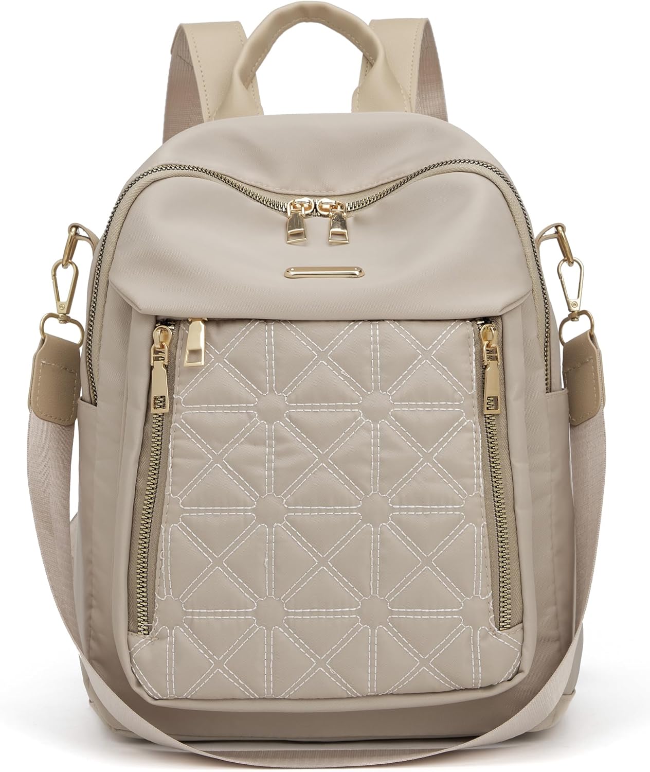 Mini Nylon Women Backpacks,Small Ladies backpacks Lightweight Shoulder Satchel Bag Tote Handbag Casual Travel Daypack (Beige)