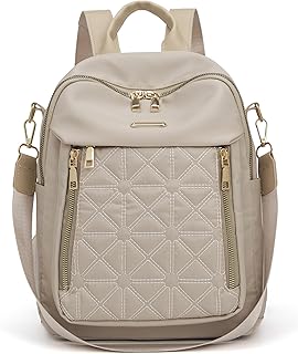 Pealwel Mini Nylon Women Backpacks,Small Ladies backpacks Lightweight Shoulder Satchel Bag Tote Handbag Casual Travel Daypack (Beige)