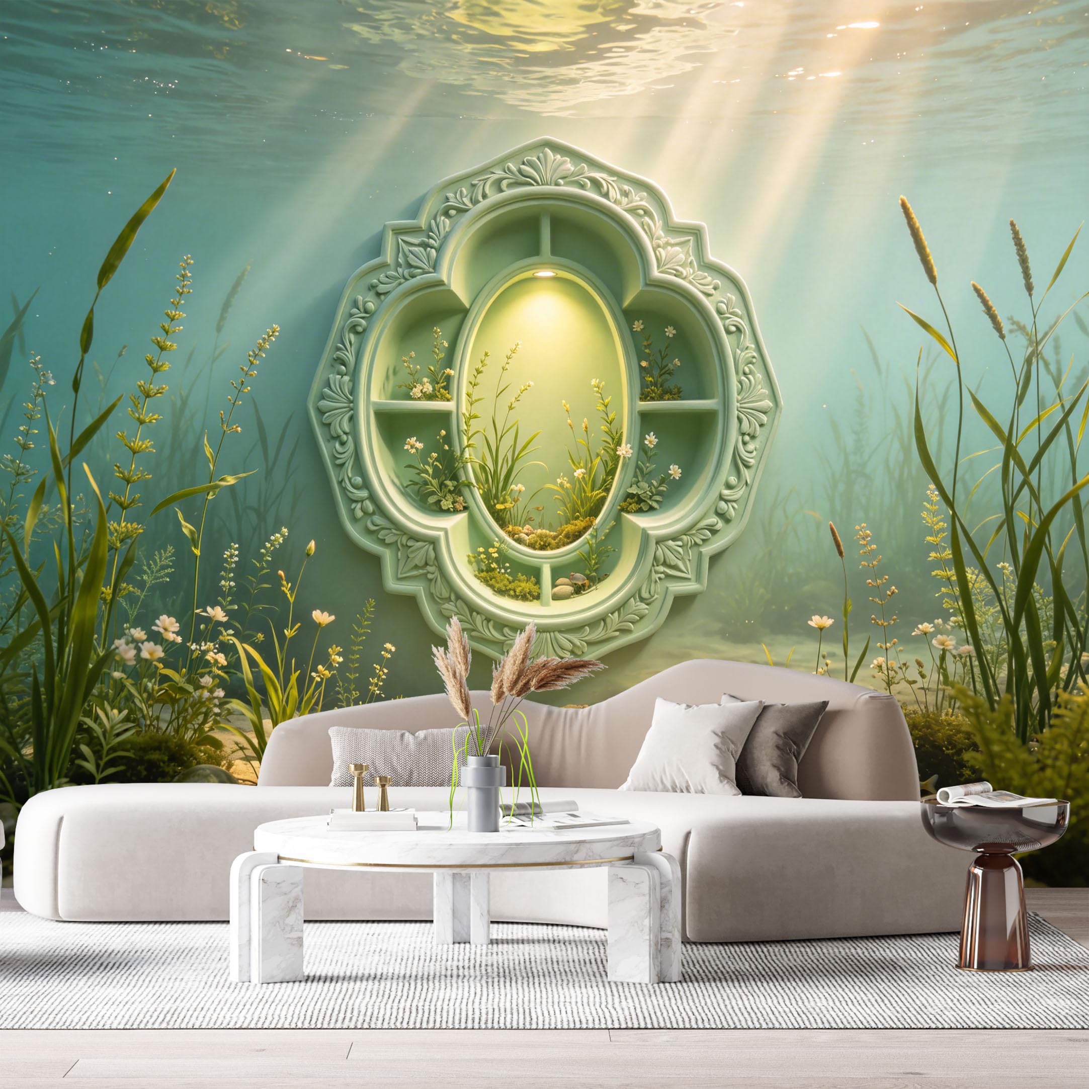 Custom Size Wall Murals Ocean Marine Surreal Fantasy Underwater Garden 3D Trompe L'Oeil SelfAdhesiveWall Fabric Removable Wallpaper Wall Decor for Living Room Bedroom Bathroom