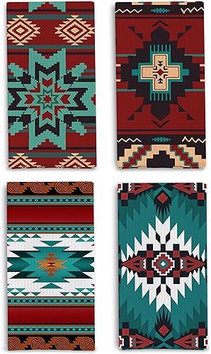 Miniatura 1 de Juego de 4 toallas de cocina boho con azteca occidental y azteca nativa americana, decoración de baño azteca, toallas de cocina occidentales para