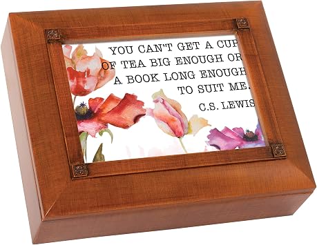 Cottage Garden Cup Of Tea Big Enough To Suit Me C.S. Lewis Beveled Woodgrain Tea Storage Chest and Jewelry Box