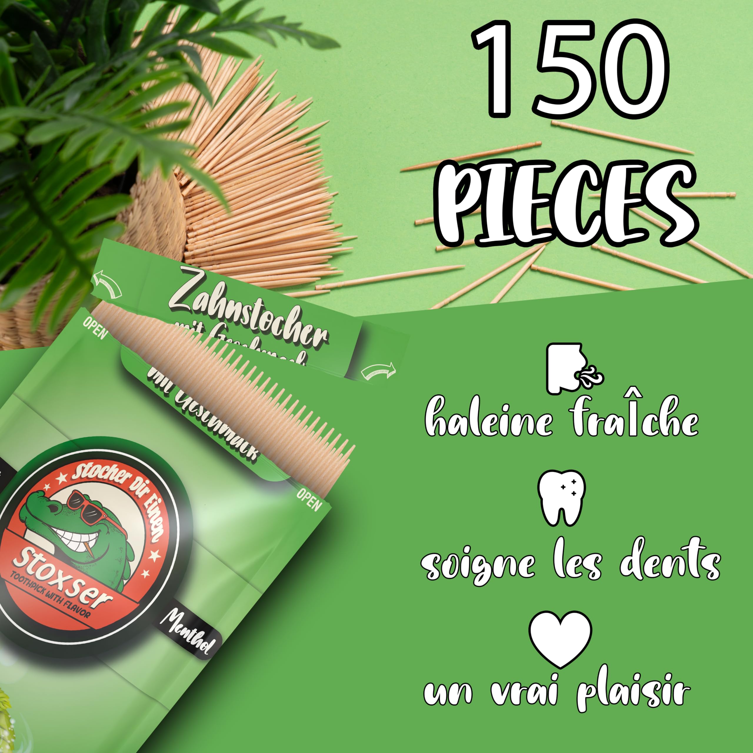 Lot de 150 cure-dents menthe menthol - Cure-dents sans sucre - Fil dentaire