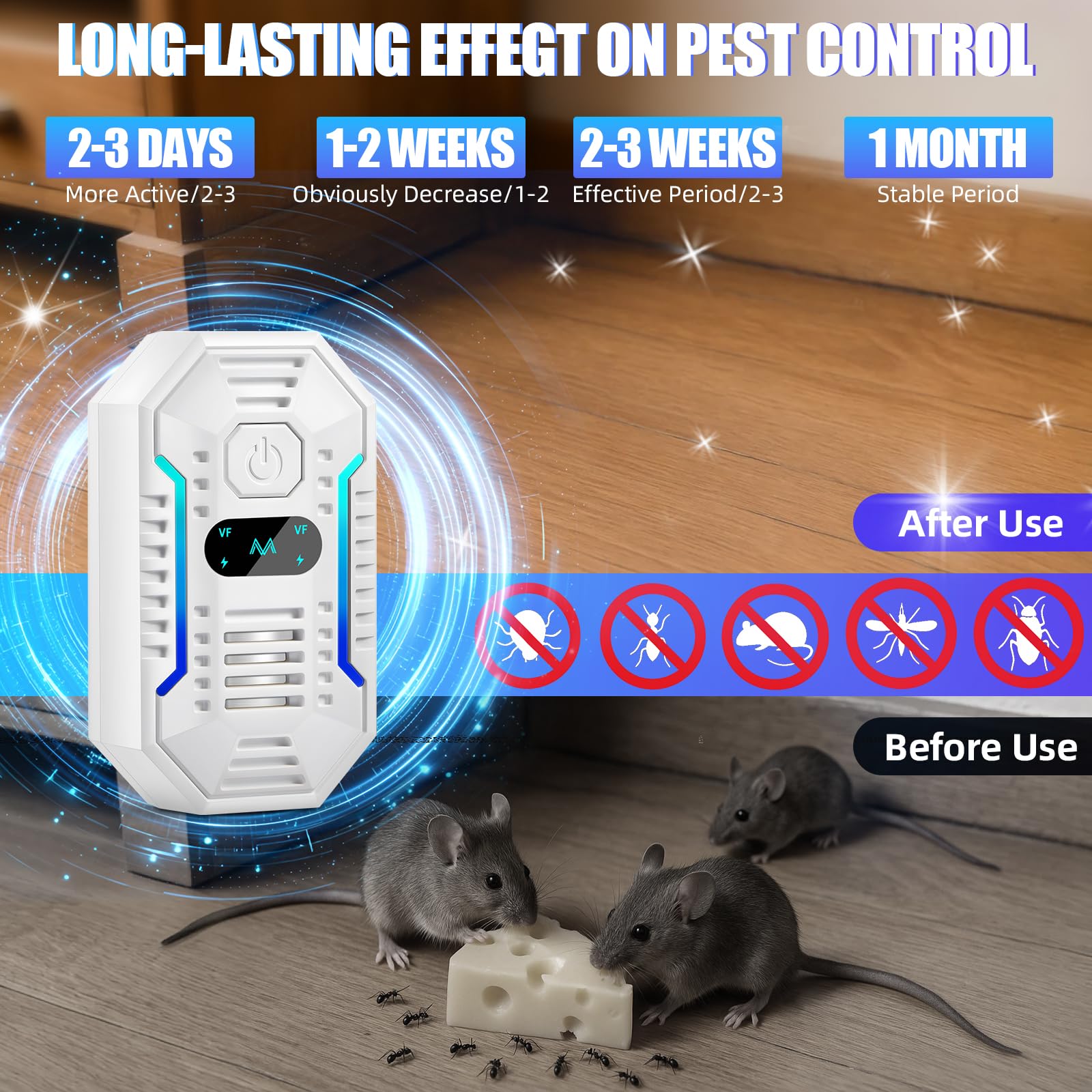 Repelente de plagas ultrasónico mejorado, repelente de insectos para interiores, control eficaz de plagas, repelente ultrasónico para cucarachas, roedores, ratones, insectos, mosquitos, ratones