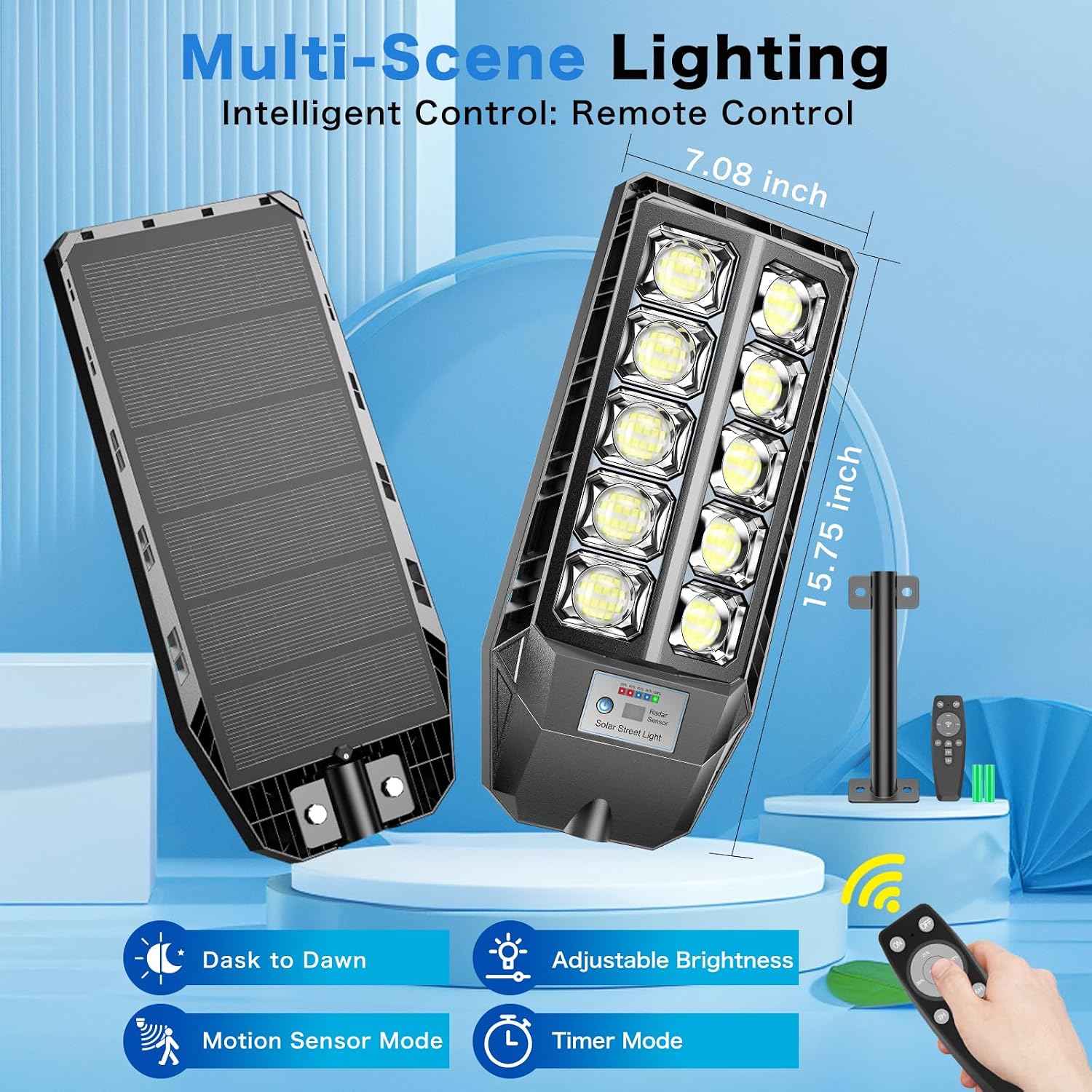 CEDIO Solar Lights Outdoor, IP67 Waterproof Street Lights High Power Solar Security Flood Lights Motion Sensor Dusk to Dawn with Remote Control for Yard（2 Pack）