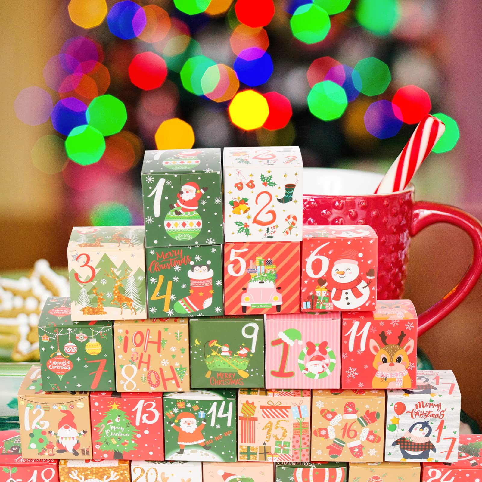 Zerodeko 120piezas Cajas para y Galletas De Envoltorios Navideños Calendarios De Adviento y Decoraciones
