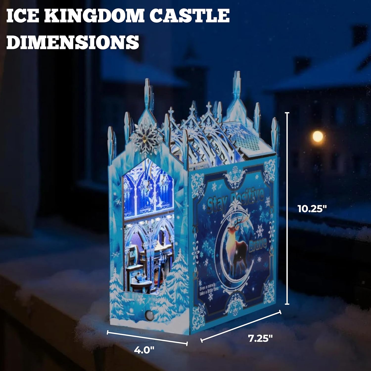 Ice Kingdom Castle Book Nook Kit, Snow World 157-Piece DIY Miniature House, 3D Wooden Puzzle BookNook Kit for Adults, Tiny Home Model Building Kit for Book Lovers & Beginners, Bookshelf Decor