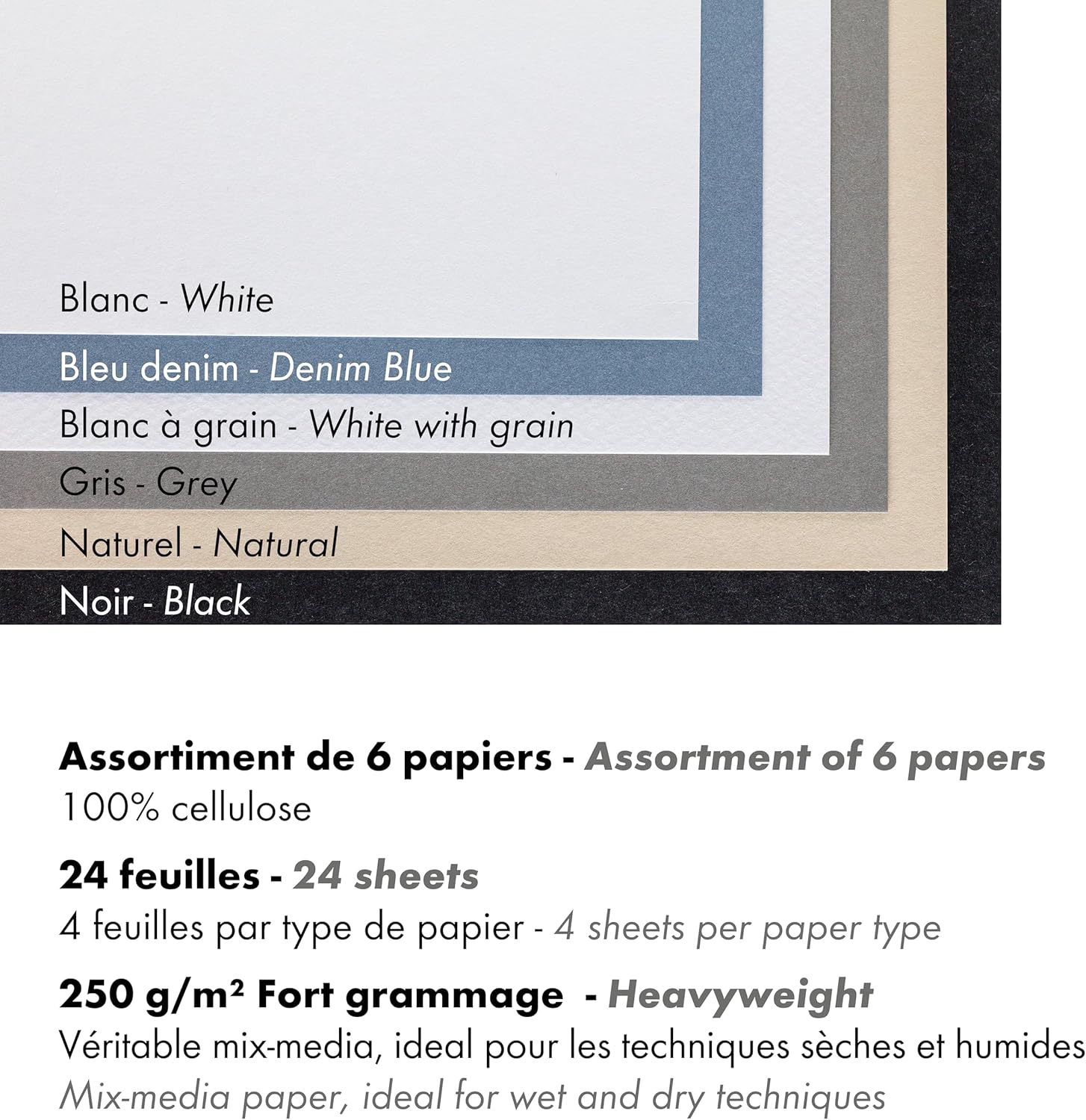 Clairefontaine - Ref 975409C - Paint'ON Multi-Technique Assorted Colour Paper Pad (24 Sheets) - A5 Size, 250gsm Heavyweight Paper, Slight Rough Grain, Acid Free, pH Neutral