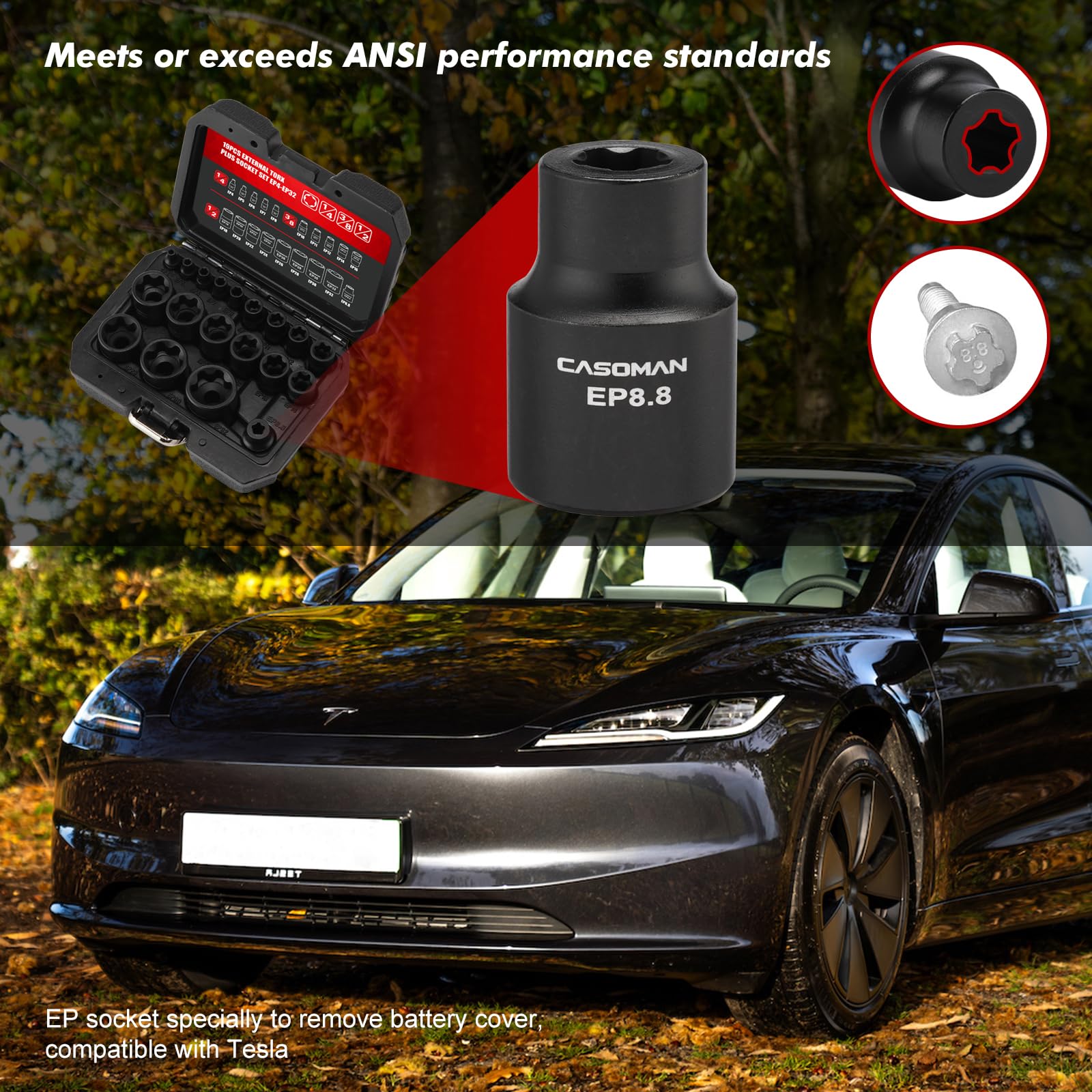 CASOMAN Set di 19 bussole Torx Plus esterne, 6 e 5 punti EP4-EP32 con 1/2'', 3/8'' e 1/4'' Dr. EP8.8 compatibile con Tesla, acciaio Cr-V