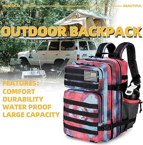 Miniatura 6 de Mochila táctica de 25 litros impermeable militar para hombres y mujeres, paquete de asalto, mochila de viaje con velcro pequeño, Camuflaje Nebulosa,