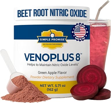 VenoPlus 8 - Beet Root Powder Nitric Oxide Booster Supplement For Men & Women - Supports Healthy Blood Flow For Heart & Energy - Pomegranate, Vitamin K2, Antioxidants & Prebiotic Fiber - 30 Servings