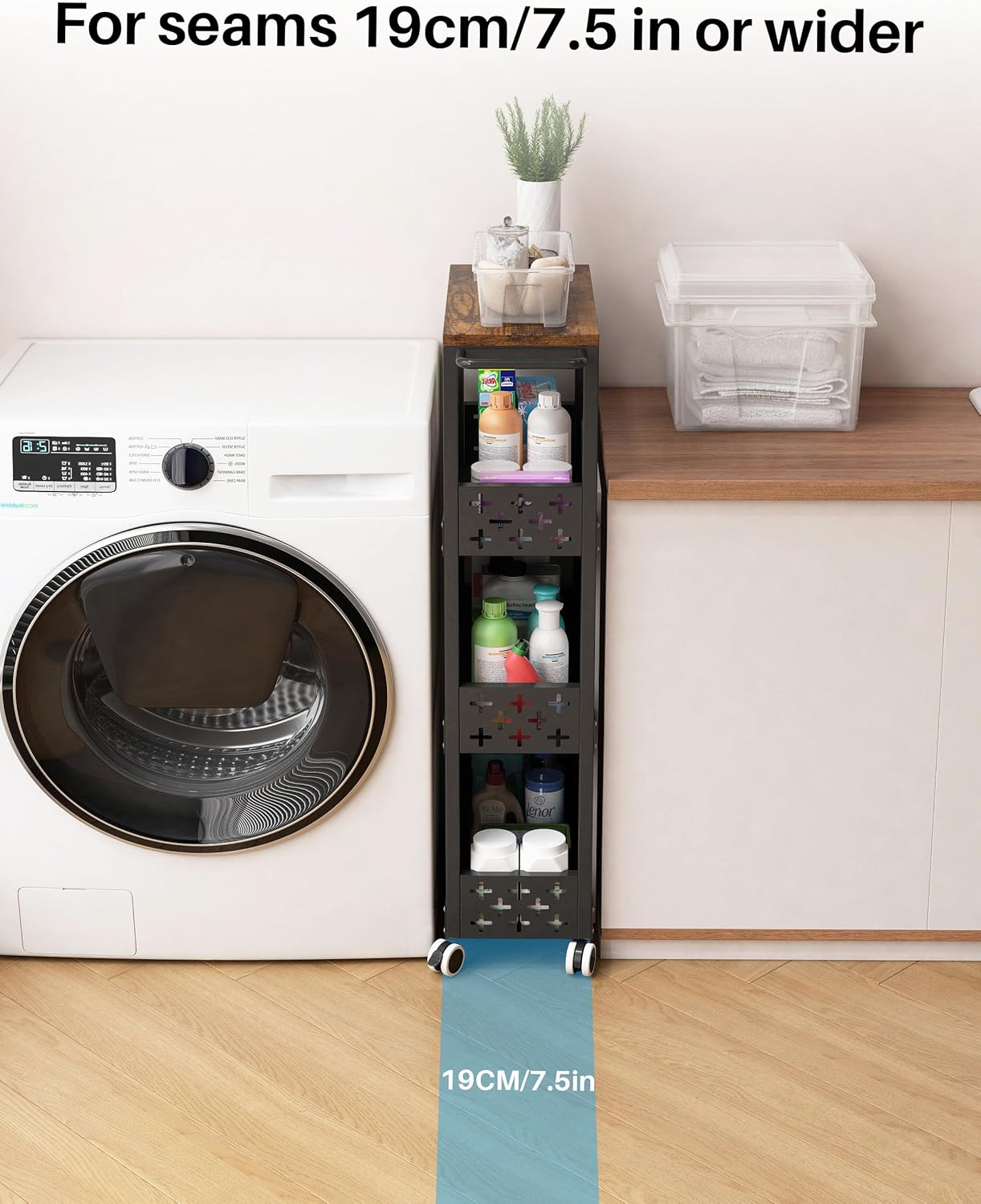 UMDONX 4-Tier Narrow Rolling Cart Space-Saving Organizer for Bathroom & Laundry Room, Slim Storage Cart Solution with Wheels Black