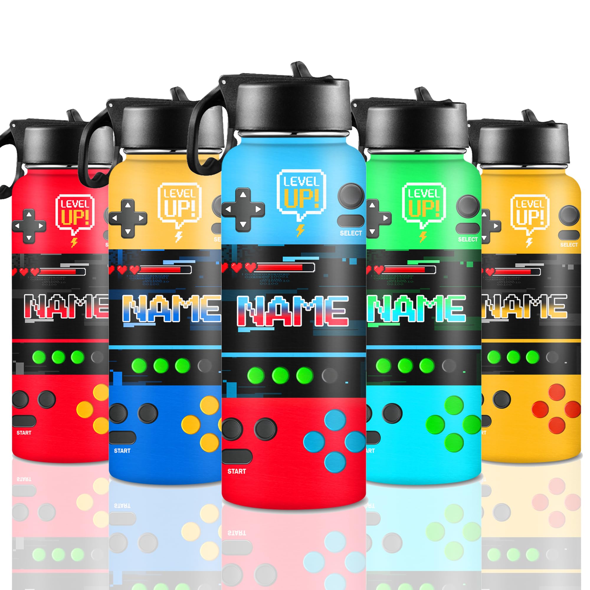 Personalized Water Bottles for Kids for School With Name Custom Insulated Stainless Steel Sports Water Bottle with Straw and Handle for Girls and Boys Straw Lid Back to School Gift (A-10)