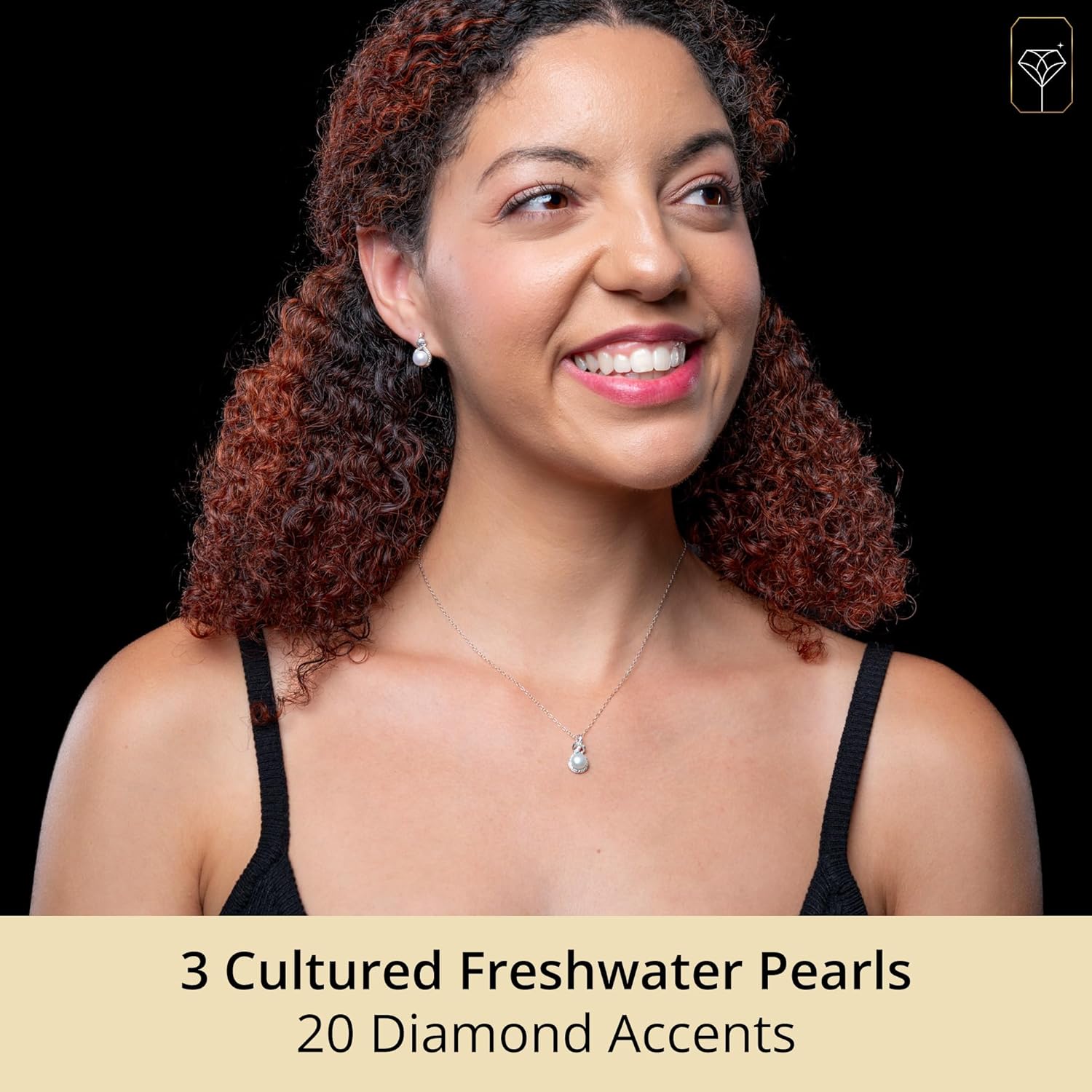 MAX + STONE Sterling Silver Pearl Jewelry Set with Diamonds | Real Freshwater Pearl Earrings, Ring & Necklace for Women | Diamond Pearl Earrings Necklace Set