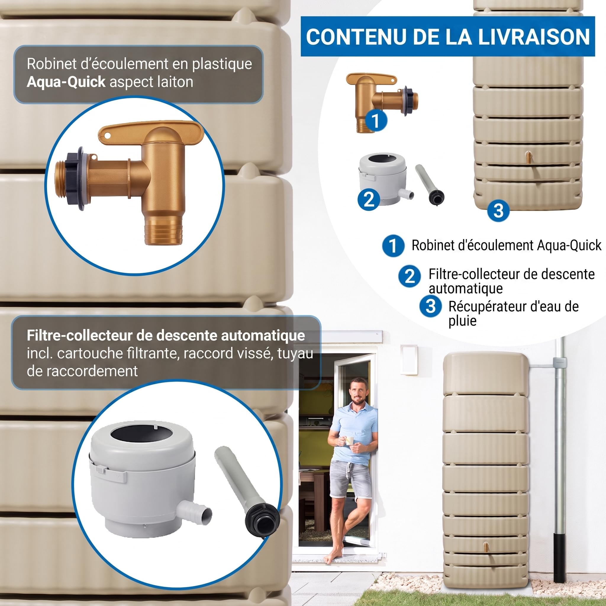 4rain Slim Kit Récupérateur d’Eau de Pluie 650L Sable