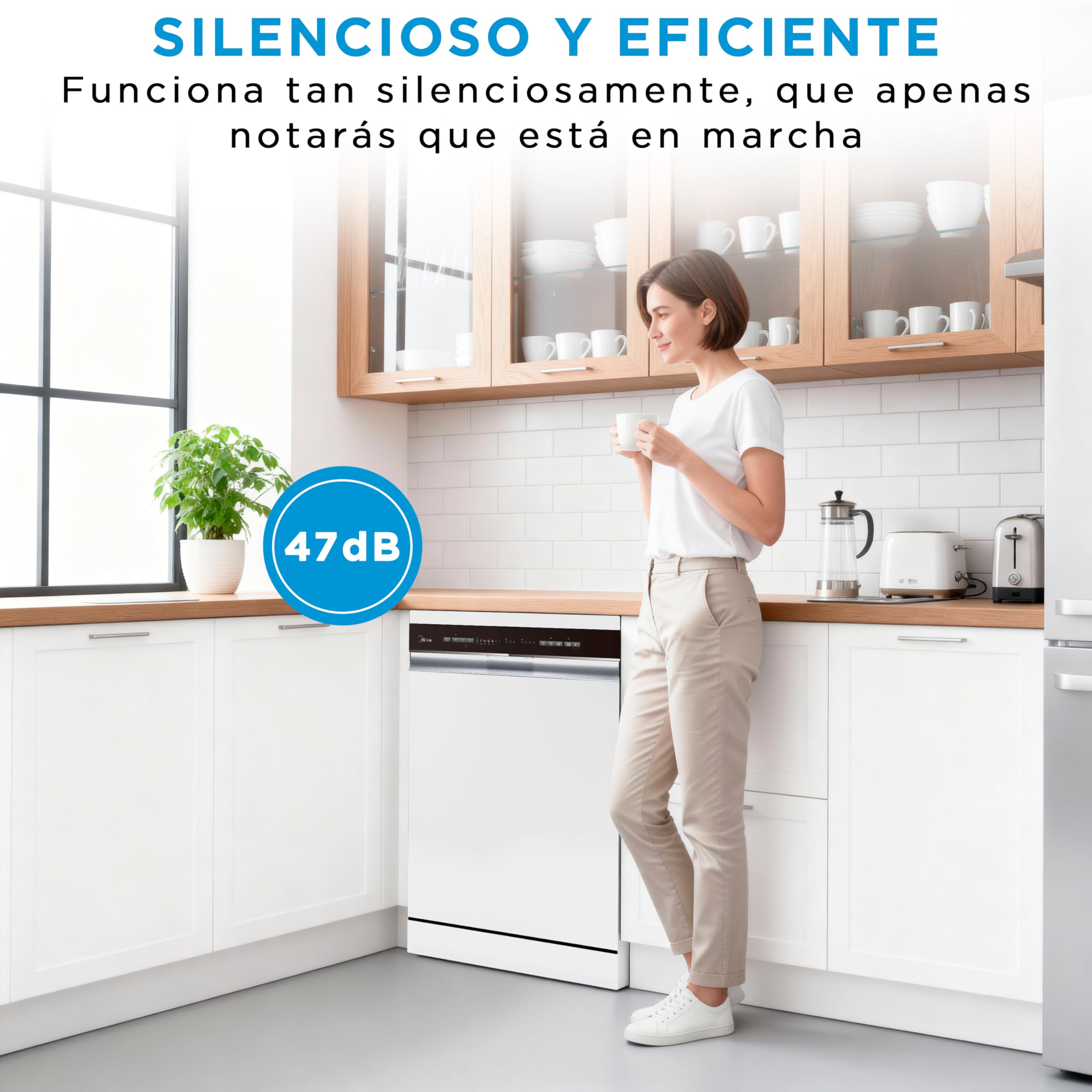 Midea Lavavajillas 60 cm+++ Blanco para 14 servicios - Lavaplatos libre instalación - Compacto con 10 Programas de Lavado integrable - Filtro Antibacterias y Programación Horaria Nuevo Modelo — view 11
