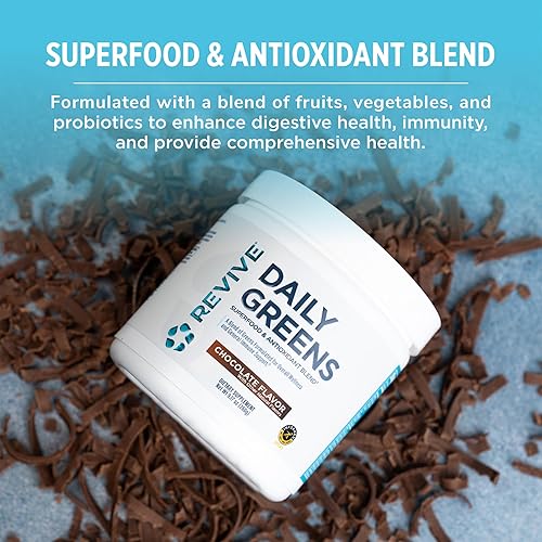 Miniatura 3 de Revive MD Superalimento en polvo verde diario (chocolate) - Supergreens en polvo para apoyar los niveles de energía - Jugo verde que mejora la