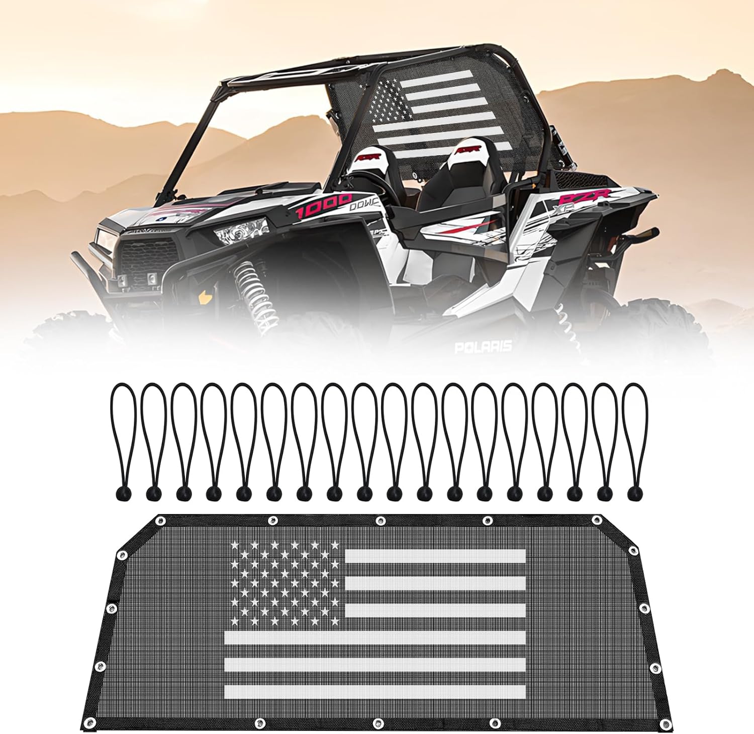 Rear Window Net for 2020-2025 Polaris RZR PRO XP 4/Pro R/Turbo R,Soft Mesh Windshield Shield with USA Flag Design,Airflow Protection Against Dust & Debris,Durable PVC Material